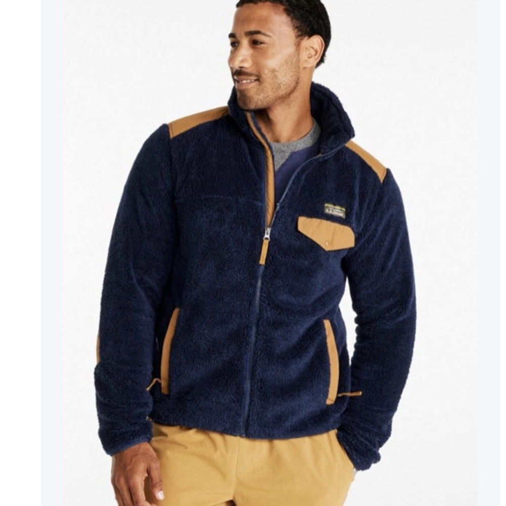 LL bean blue fleece sherpa deep pile full zip jacket size Lage Tall gorpcore